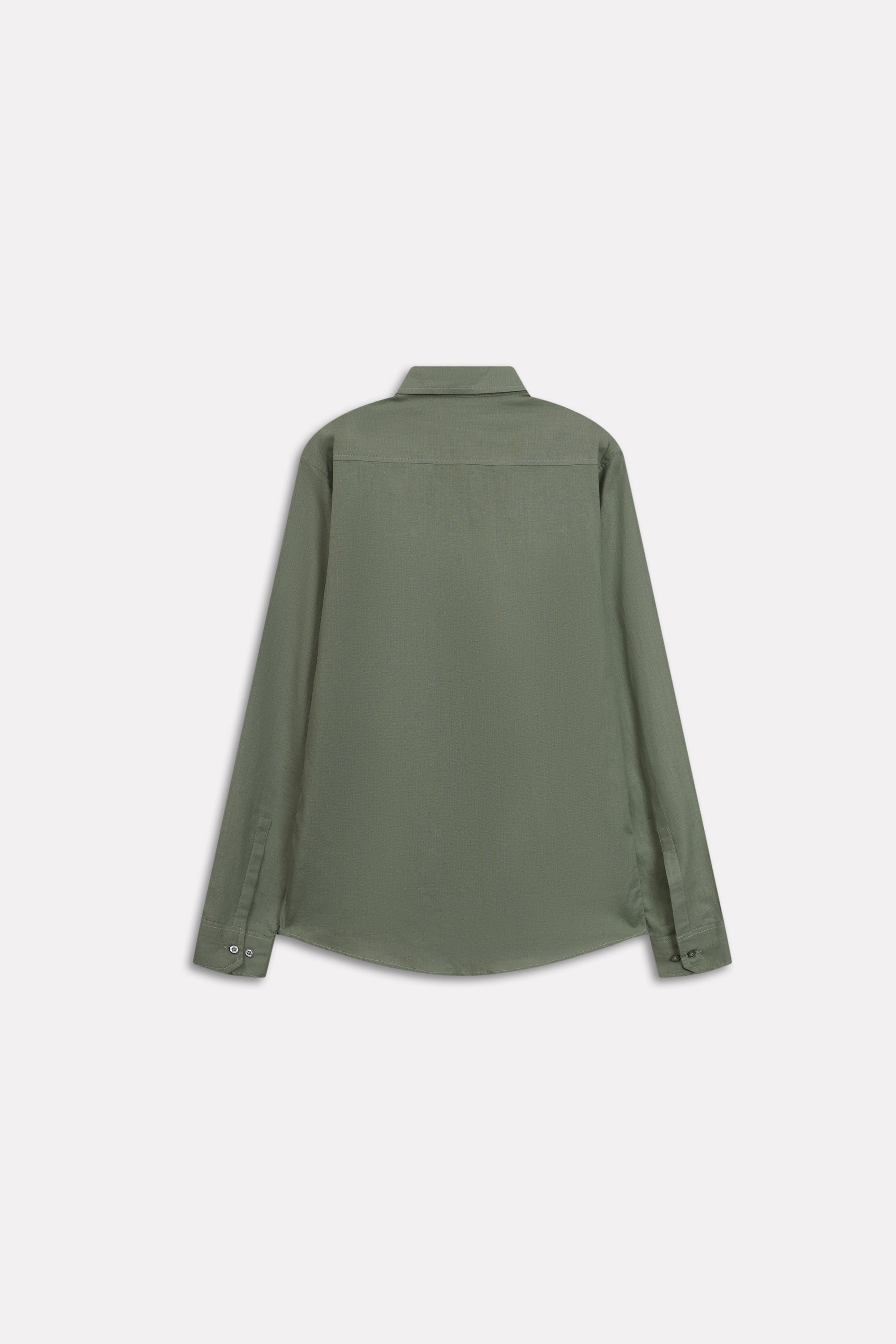Additional view of the khaki green relaxed cotline shirt, by SOLA Pakistan.