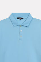 Additional view of the light blue micro-textured cotton pique polo, by SOLA Pakistan.