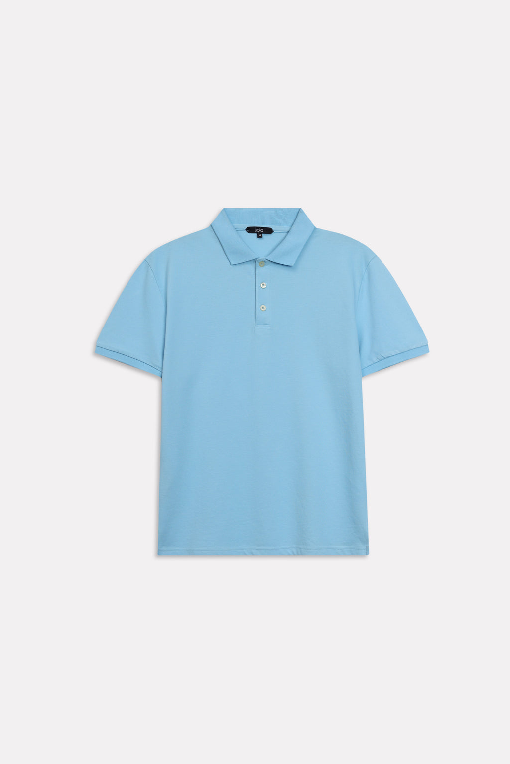 Light blue micro-textured cotton pique polo, alternate angle, by SOLA Pakistan.