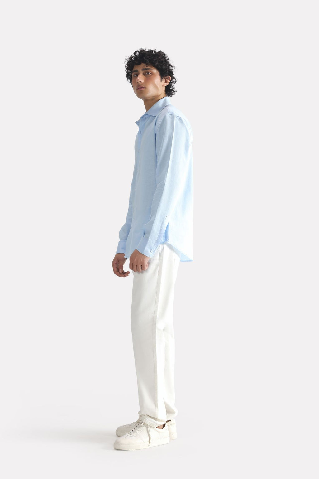 Light blue premium cotline shirt, full styled look, by SOLA Pakistan.