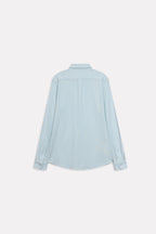 Texture and fabric detail, light blue regular fit pique shirt, by SOLA Pakistan.