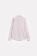 Texture and fabric detail, light pink relaxed cotline shirt, by SOLA Pakistan.