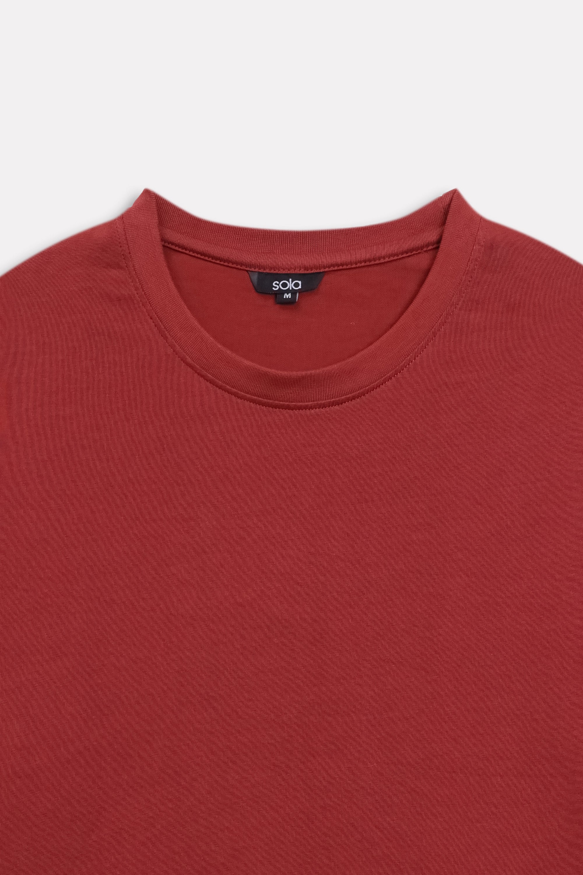 Additional view of the matt red drop shoulder cotton t-shirt, by SOLA Pakistan.