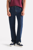 Mid blue signature regular fit jeans, full styled look, by SOLA Pakistan.