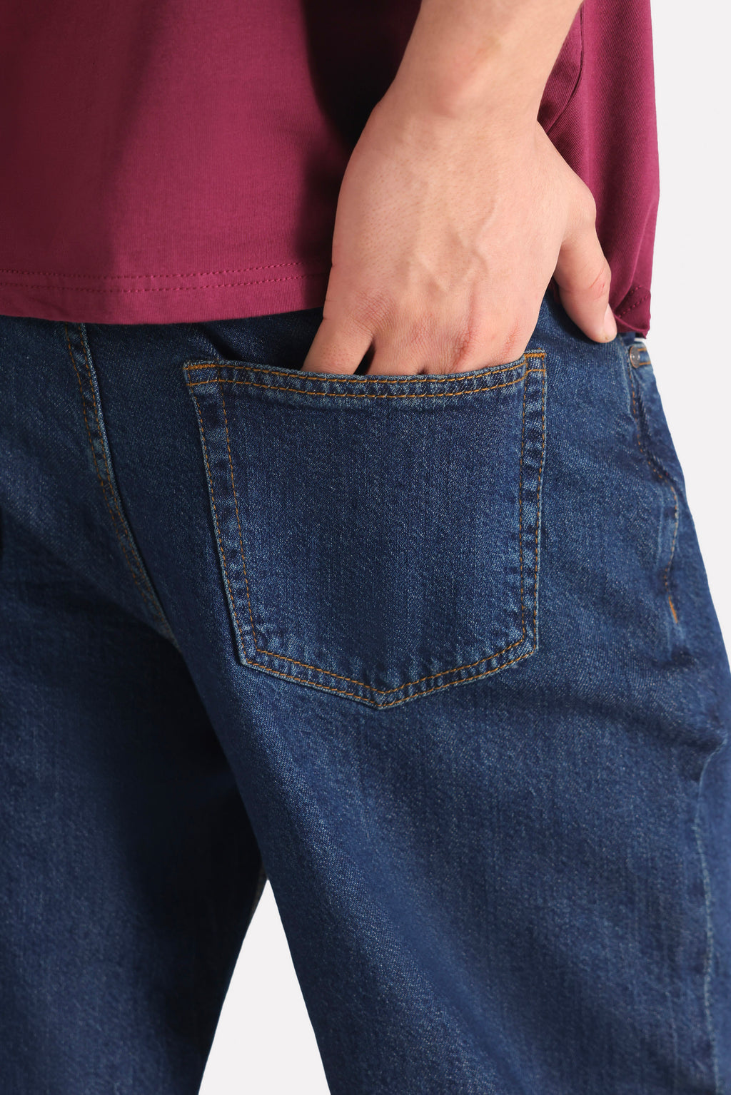 Mid blue signature regular fit jeans shown in a styled fit, by SOLA Pakistan.