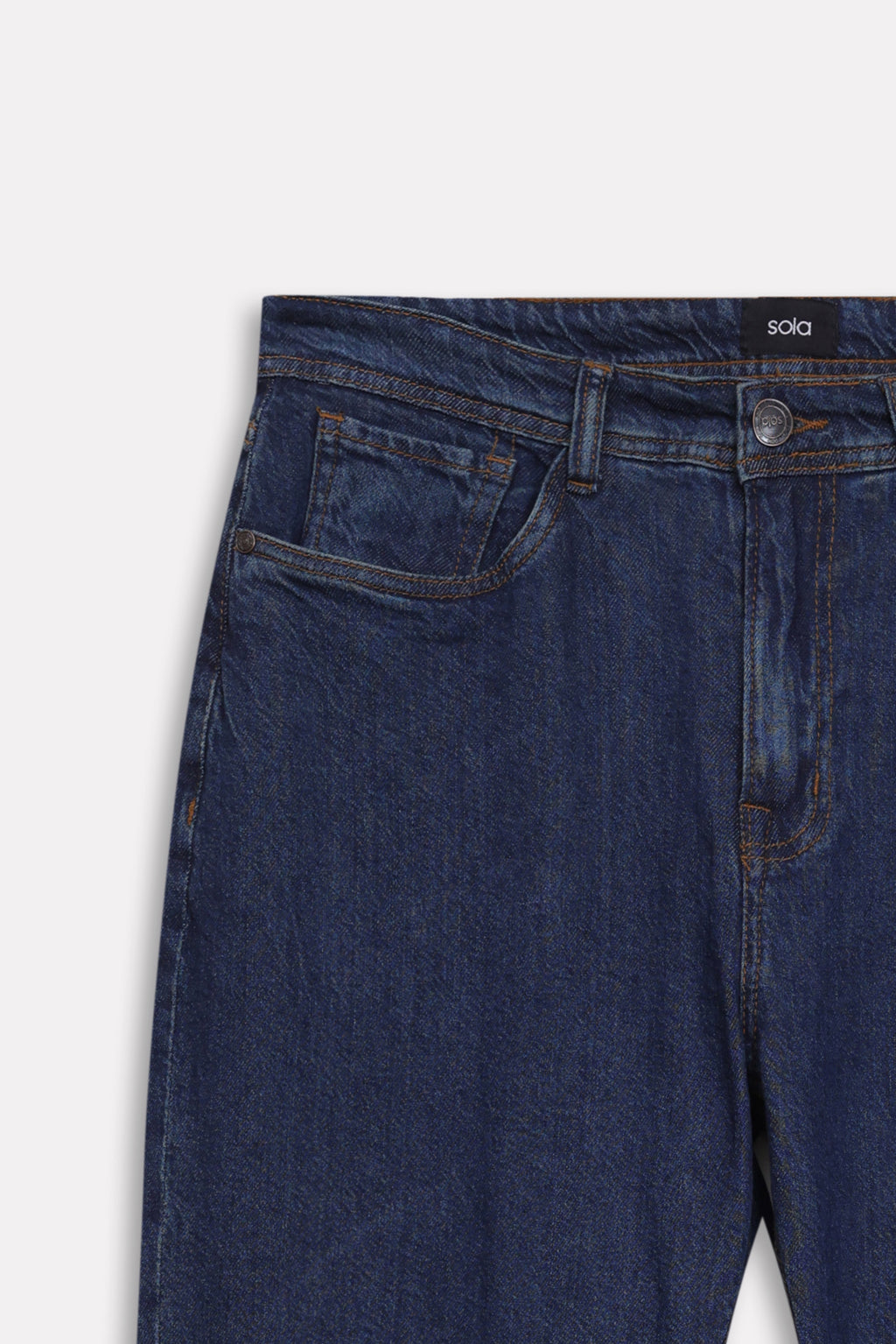 Texture and fabric detail, mid blue signature regular fit jeans, by SOLA Pakistan.