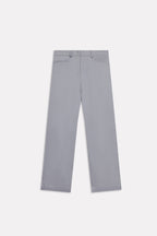 Mid grey straight fit cotton trouser, alternate angle, by SOLA Pakistan.