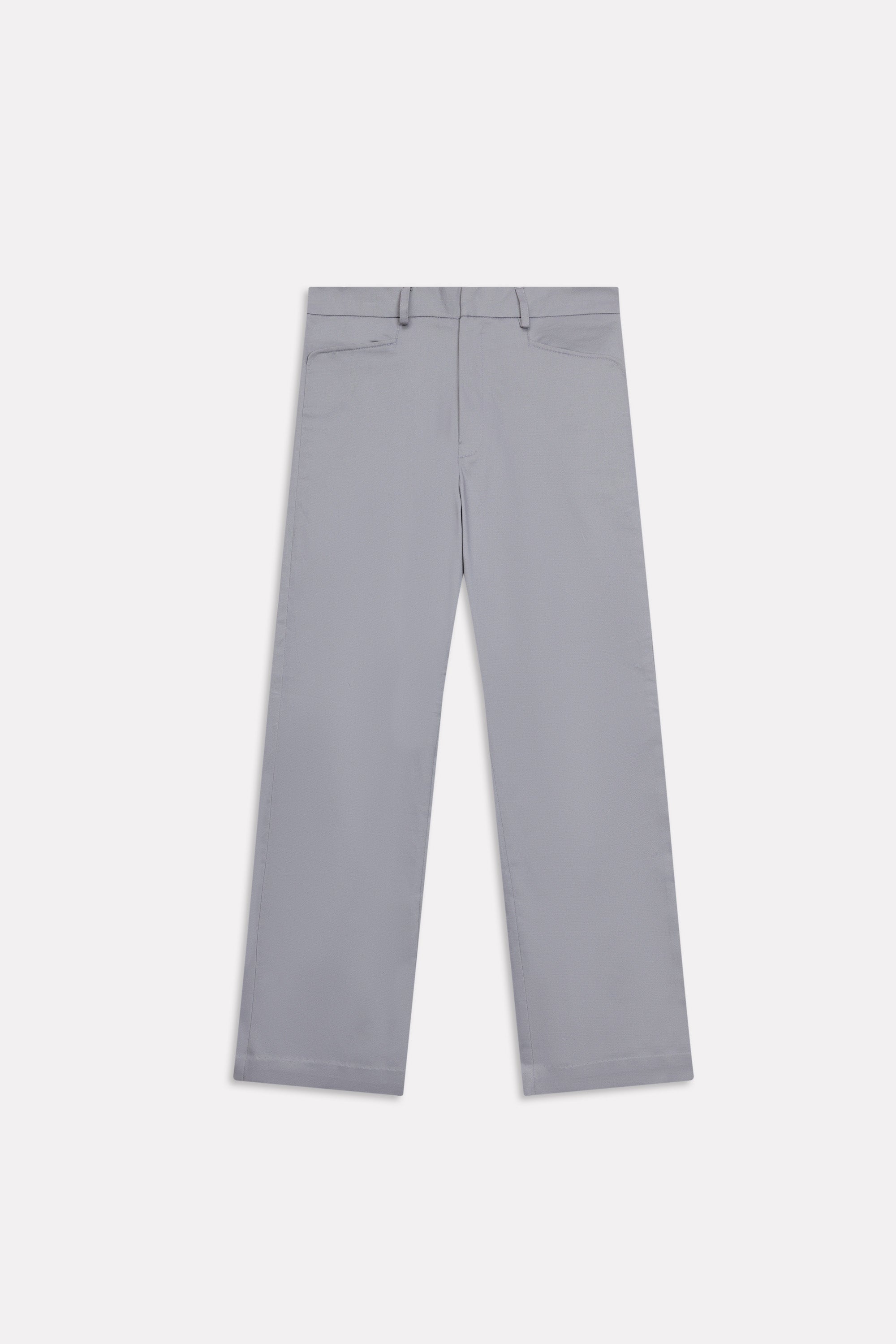 Mid grey straight fit cotton trouser, alternate angle, by SOLA Pakistan.