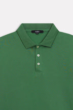 Additional view of the moss green micro-textured cotton pique polo, by SOLA Pakistan.