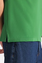 Moss green micro-textured cotton pique polo, alternate angle, by SOLA Pakistan.