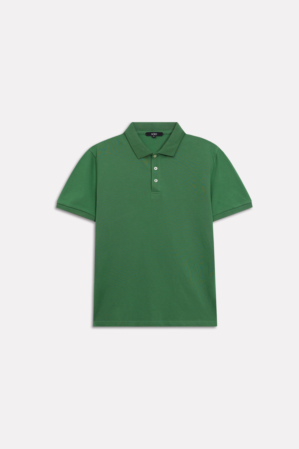 Texture and fabric detail, moss green micro-textured cotton pique polo, by SOLA Pakistan.
