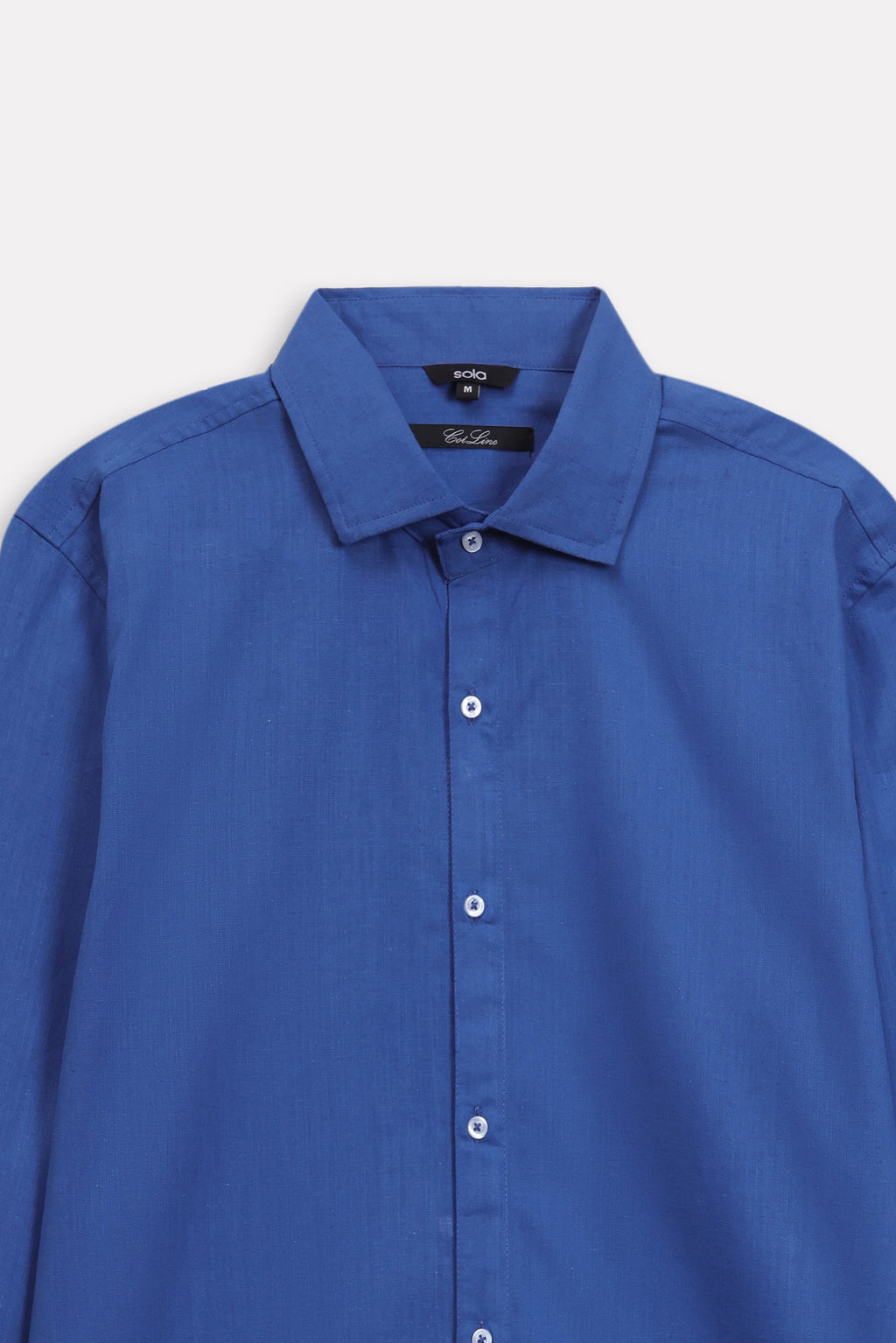 Additional view of the navy blue relaxed cotline shirt, by SOLA Pakistan.