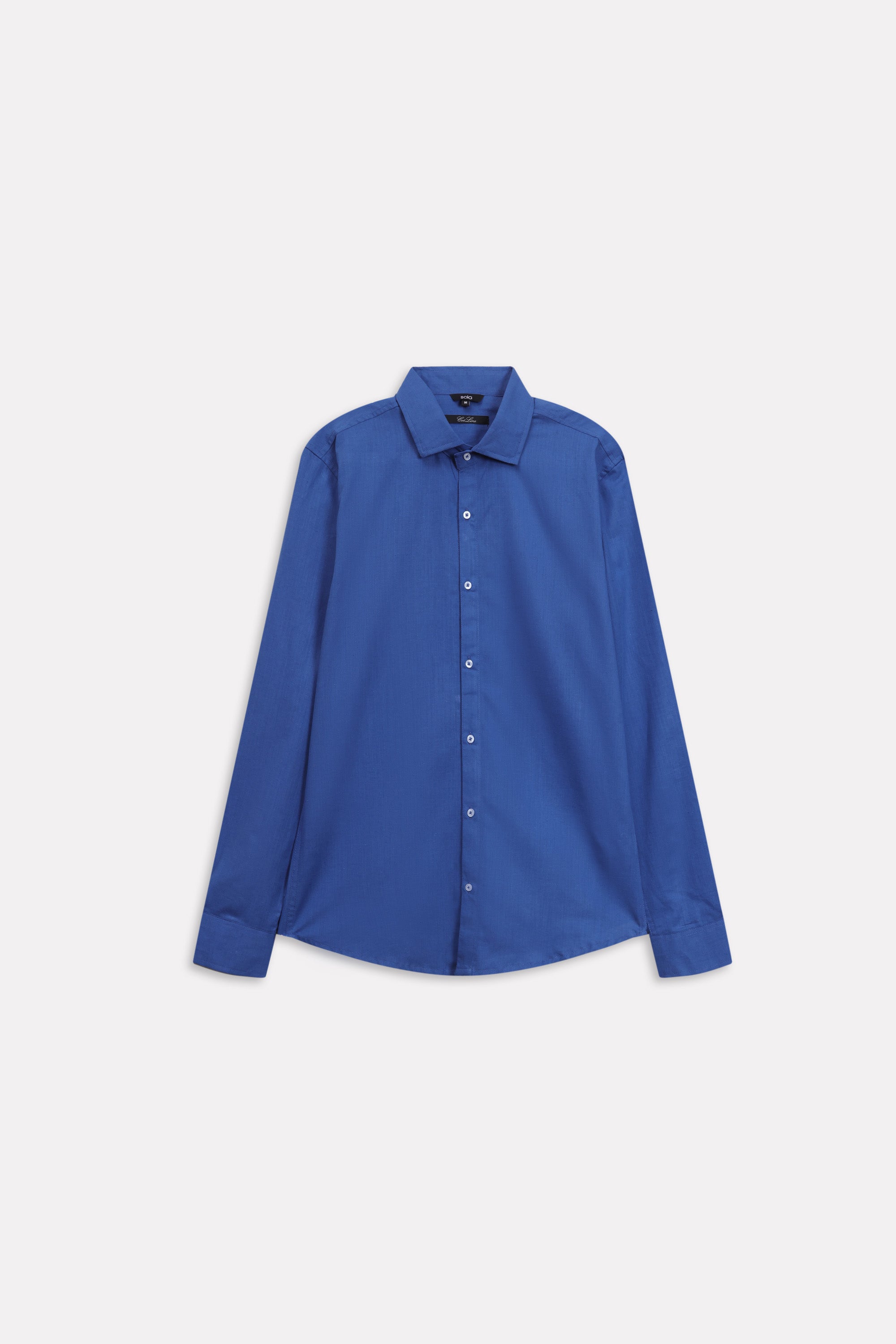 Navy blue relaxed cotline shirt, alternate angle, by SOLA Pakistan.