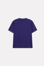 Navy drop shoulder cotton t-shirt, alternate angle, by SOLA Pakistan.