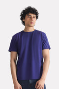 Navy regular fit crew neck t-shirt in cotton, worn by a model, by SOLA Pakistan.