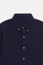 Additional view of the navy regular fit pique shirt, by SOLA Pakistan.