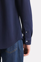 Navy regular fit pique shirt, alternate angle, by SOLA Pakistan.
