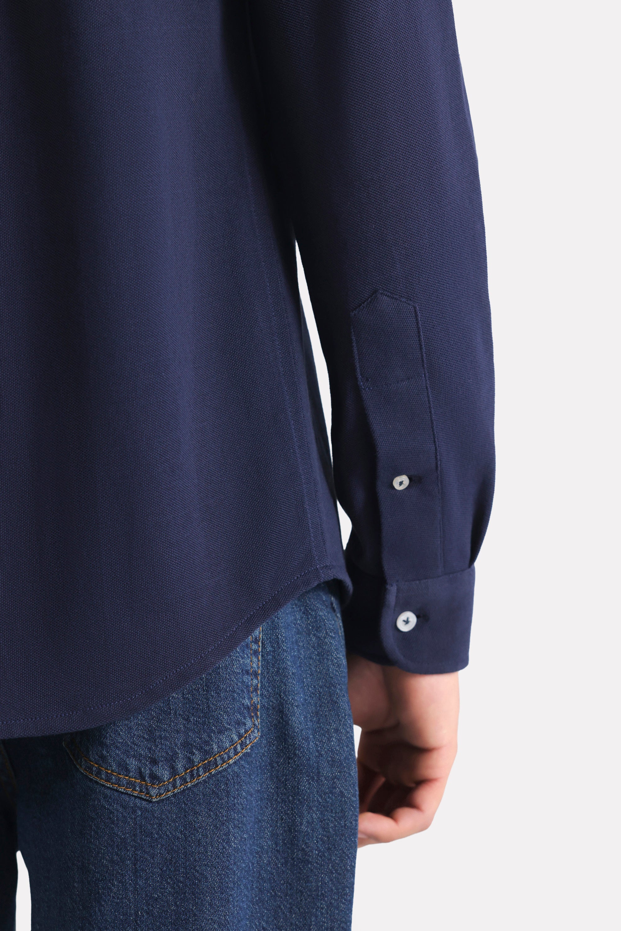 Navy regular fit pique shirt, alternate angle, by SOLA Pakistan.