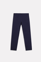 Flat lay of the navy satin straight-fit chino, by SOLA Pakistan.
