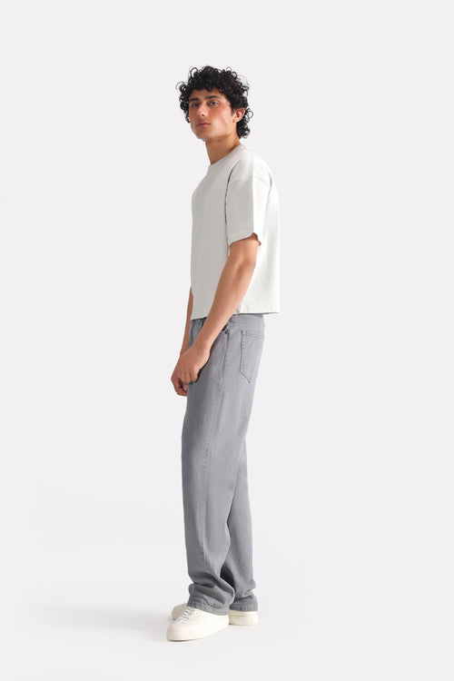 Off-white (cloud dancer) drop shoulder cotton t-shirt, full styled look, by SOLA Pakistan.