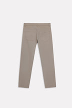 Texture and fabric detail, olive green (autumn green) garment-dyed casual trouser, by SOLA Pakistan.