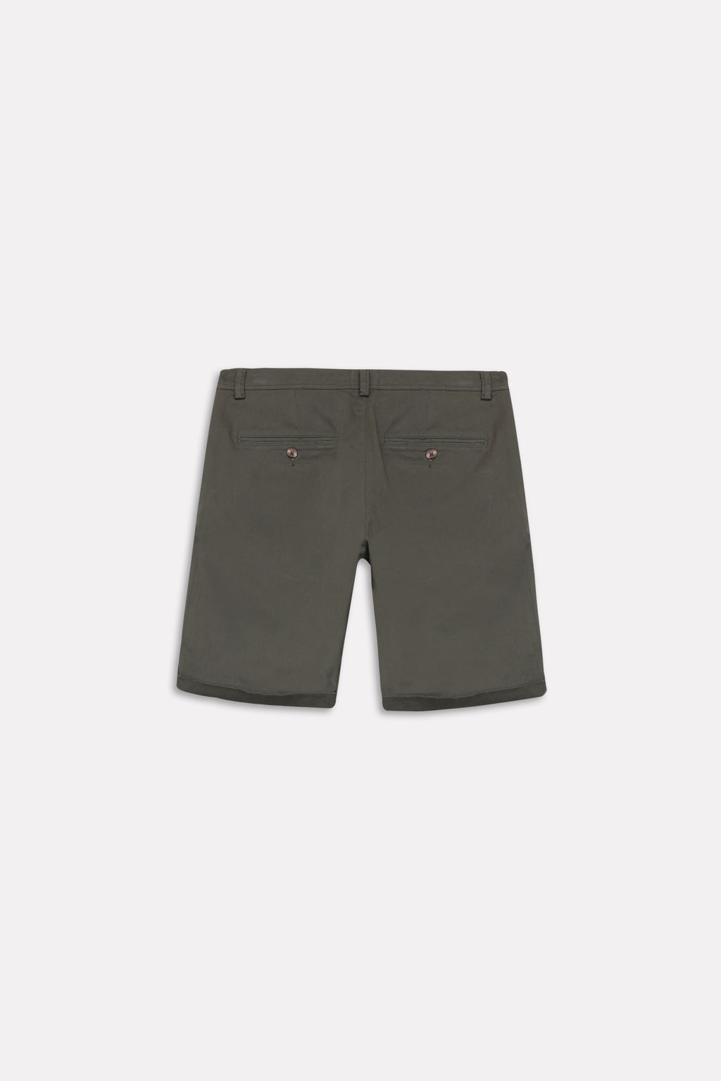 Olive relaxed fit cotton shorts shown in a styled fit, by SOLA Pakistan.