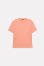 Peach (apricot) regular fit crew neck t-shirt, alternate angle, by SOLA Pakistan.