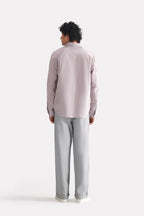 Red cherry stripe relaxed fit striped shirt, alternate angle, by SOLA Pakistan.