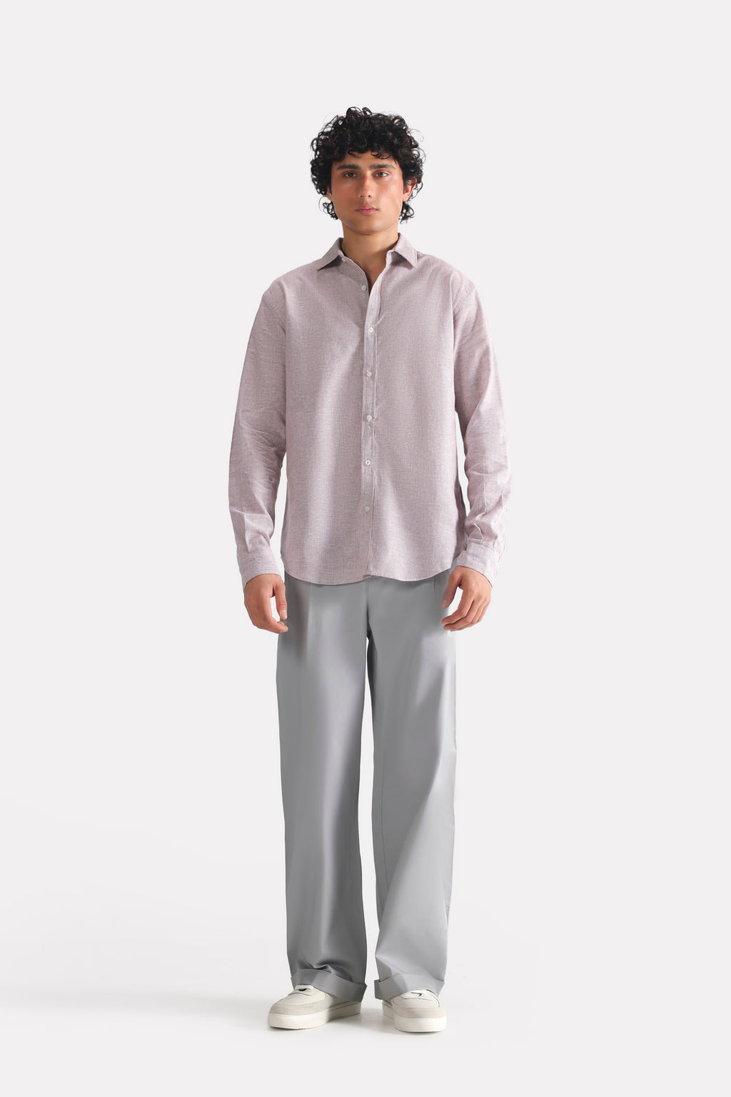 Close-up detail on the red cherry stripe relaxed fit striped shirt, by SOLA Pakistan.
