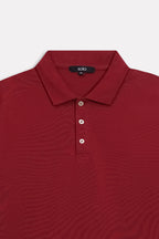 Additional view of the red (red riding hood) micro-textured cotton pique polo, by SOLA Pakistan.