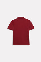 Additional view of the red (red riding hood) micro-textured cotton pique polo, by SOLA Pakistan.