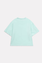 Additional view of the turquoise (tourquies) drop shoulder cotton t-shirt, by SOLA Pakistan.