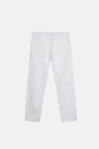 White garment-dyed casual trouser, alternate angle, by SOLA Pakistan.