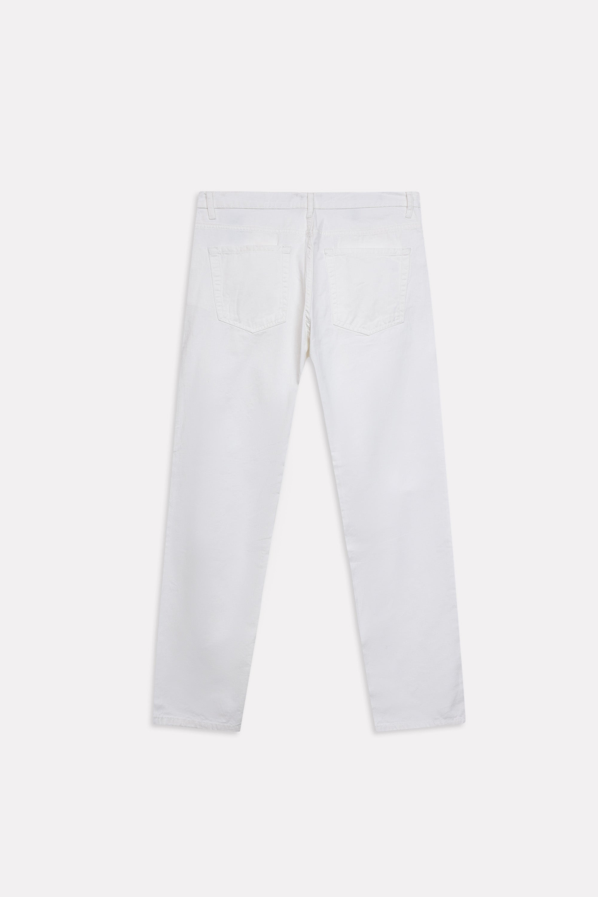 White garment-dyed casual trouser, alternate angle, by SOLA Pakistan.