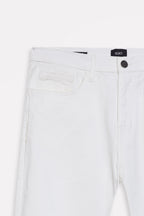 White garment-dyed casual trouser, alternate angle, by SOLA Pakistan.