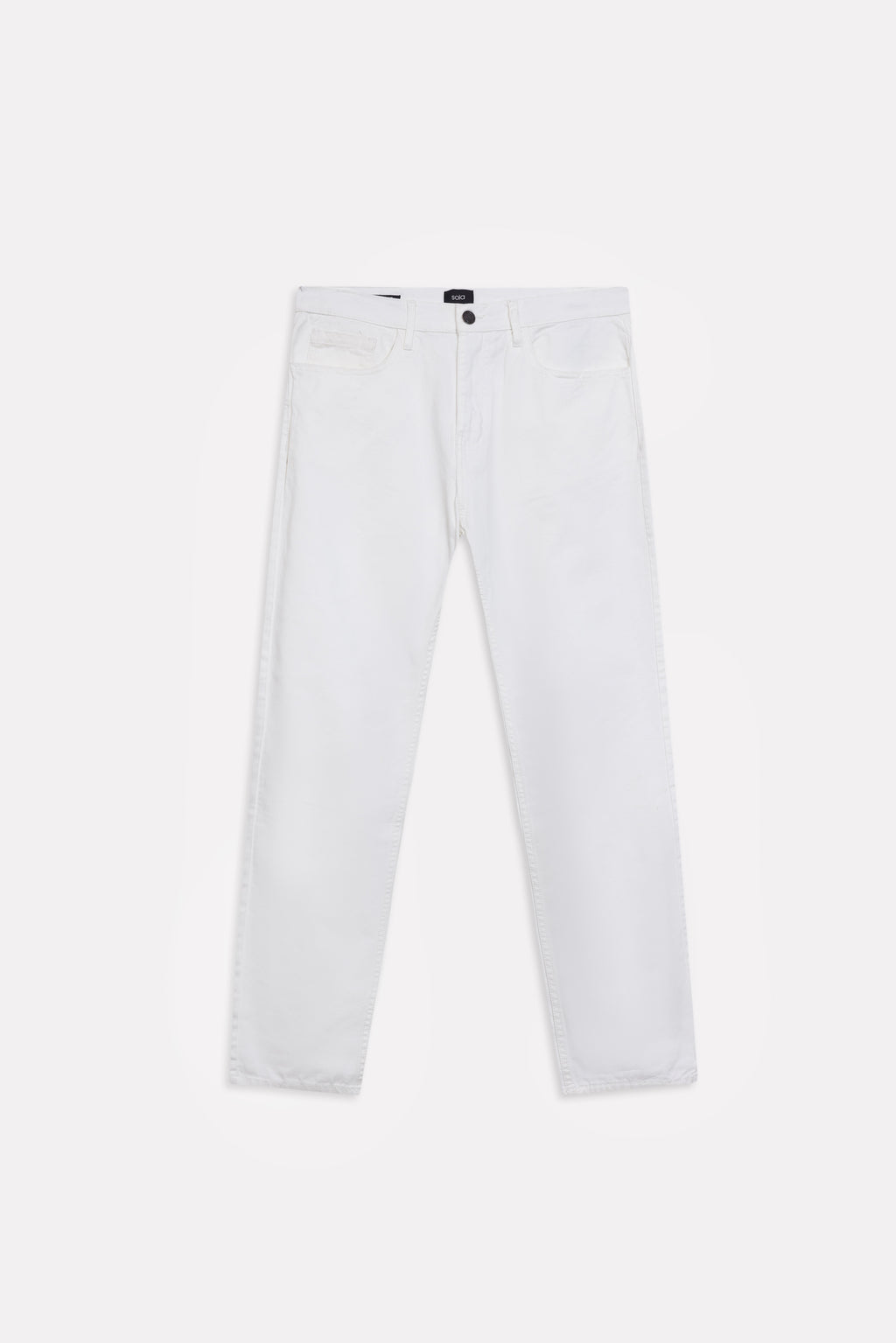 White garment-dyed casual trouser, alternate angle, by SOLA Pakistan.