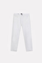 White garment-dyed casual trouser, alternate angle, by SOLA Pakistan.