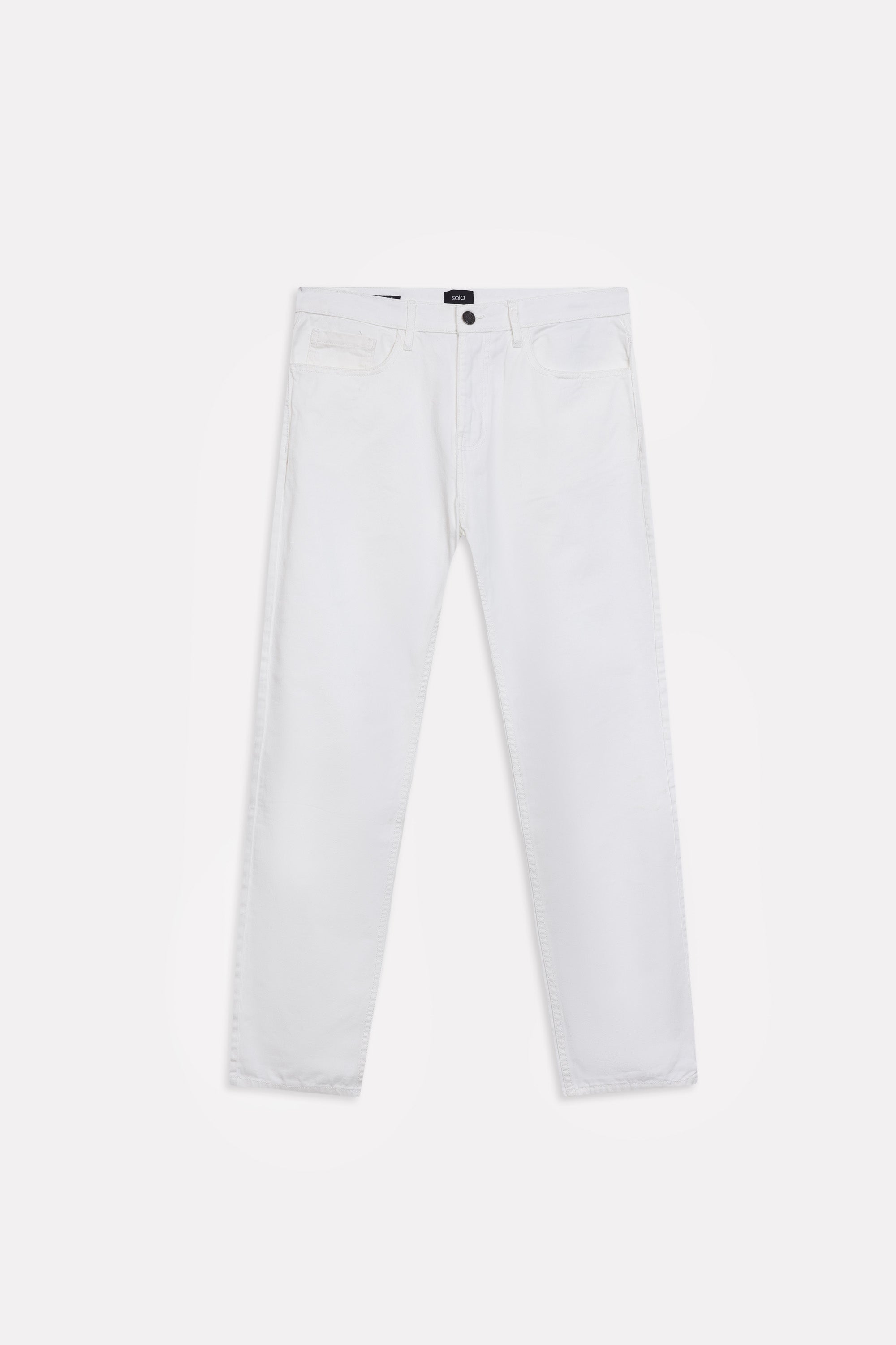 White garment-dyed casual trouser, alternate angle, by SOLA Pakistan.