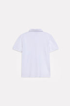 White micro-textured cotton pique polo, alternate angle, by SOLA Pakistan.