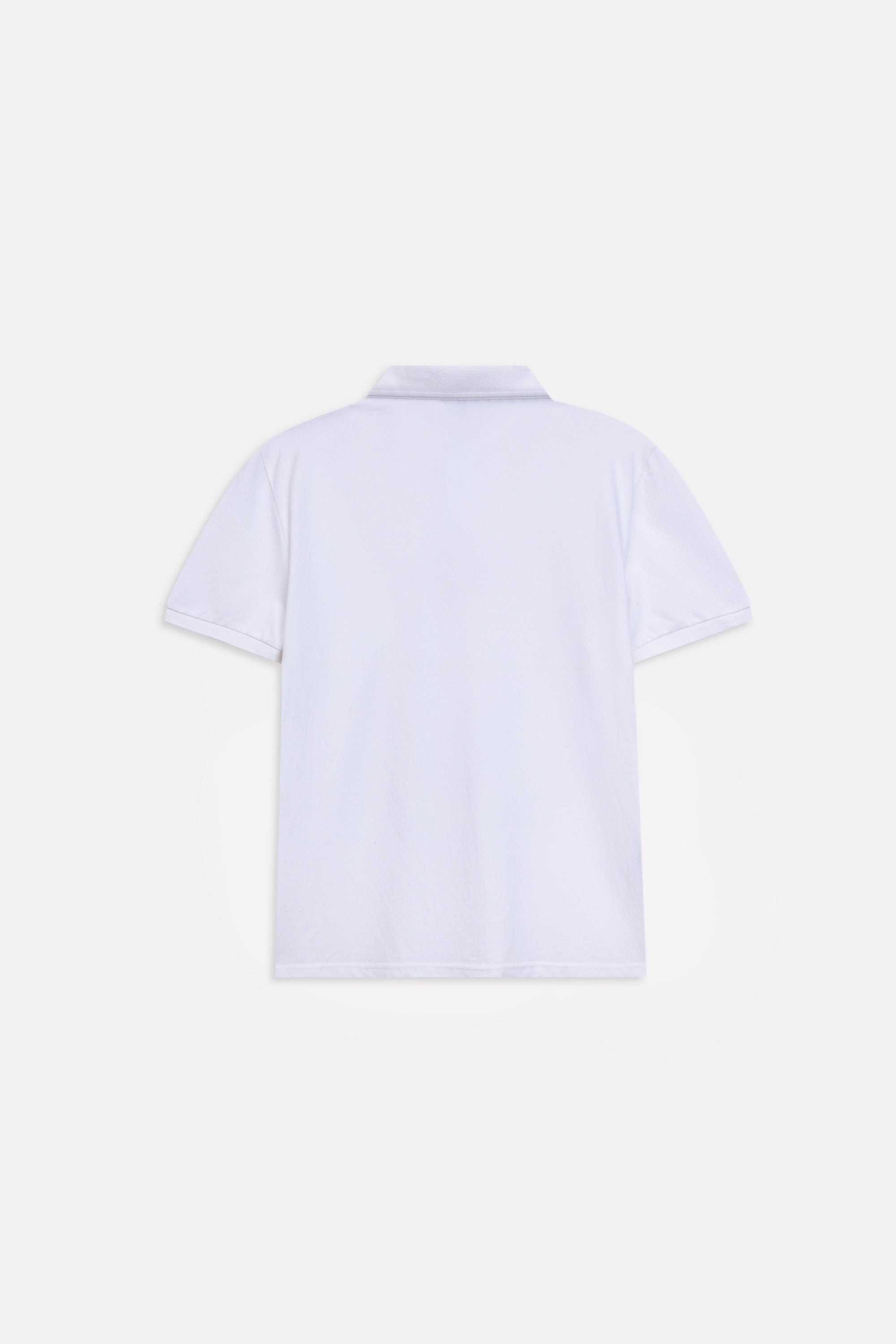 White micro-textured cotton pique polo, alternate angle, by SOLA Pakistan.