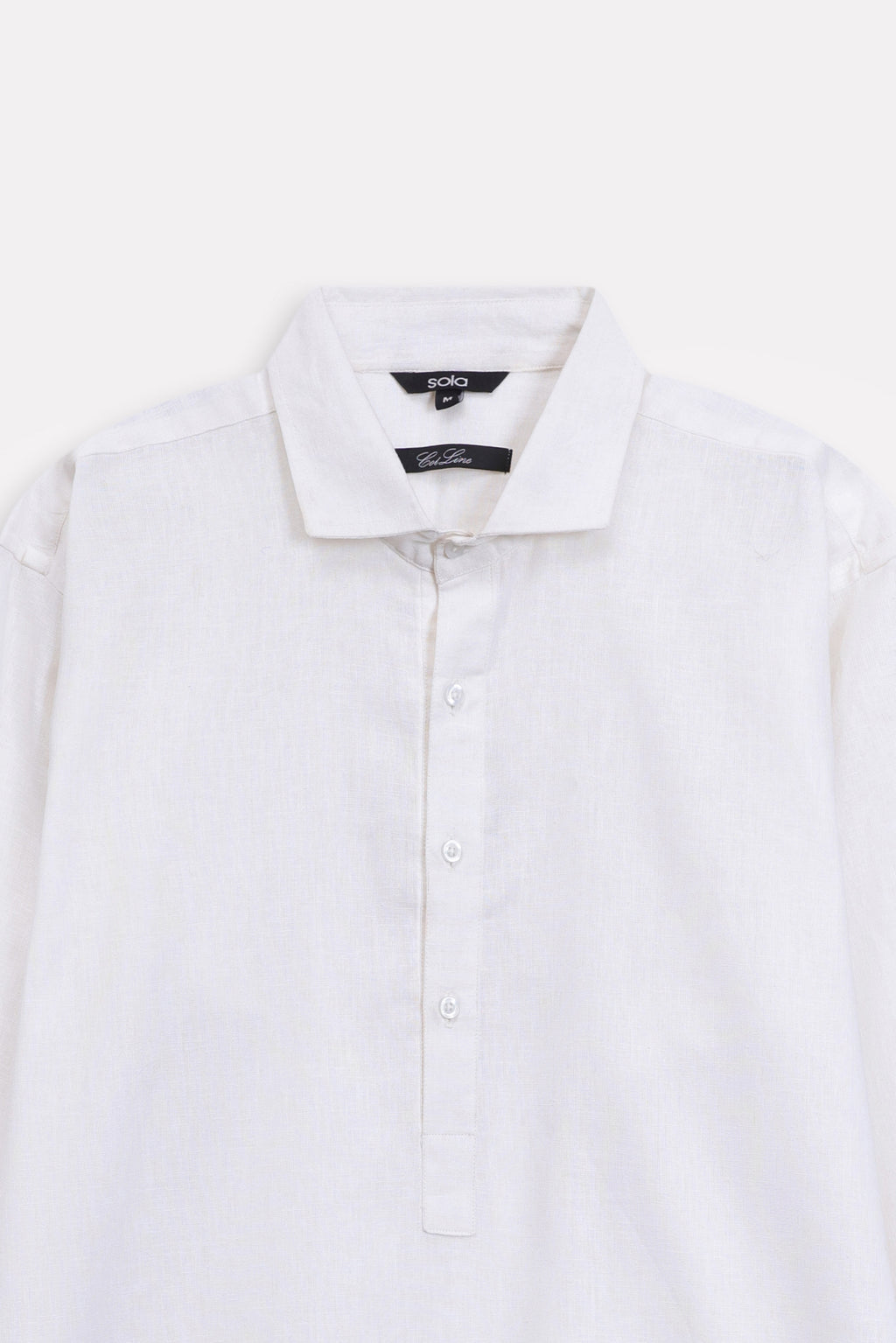 Additional view of the white pop over half-placket shirt, by SOLA Pakistan.