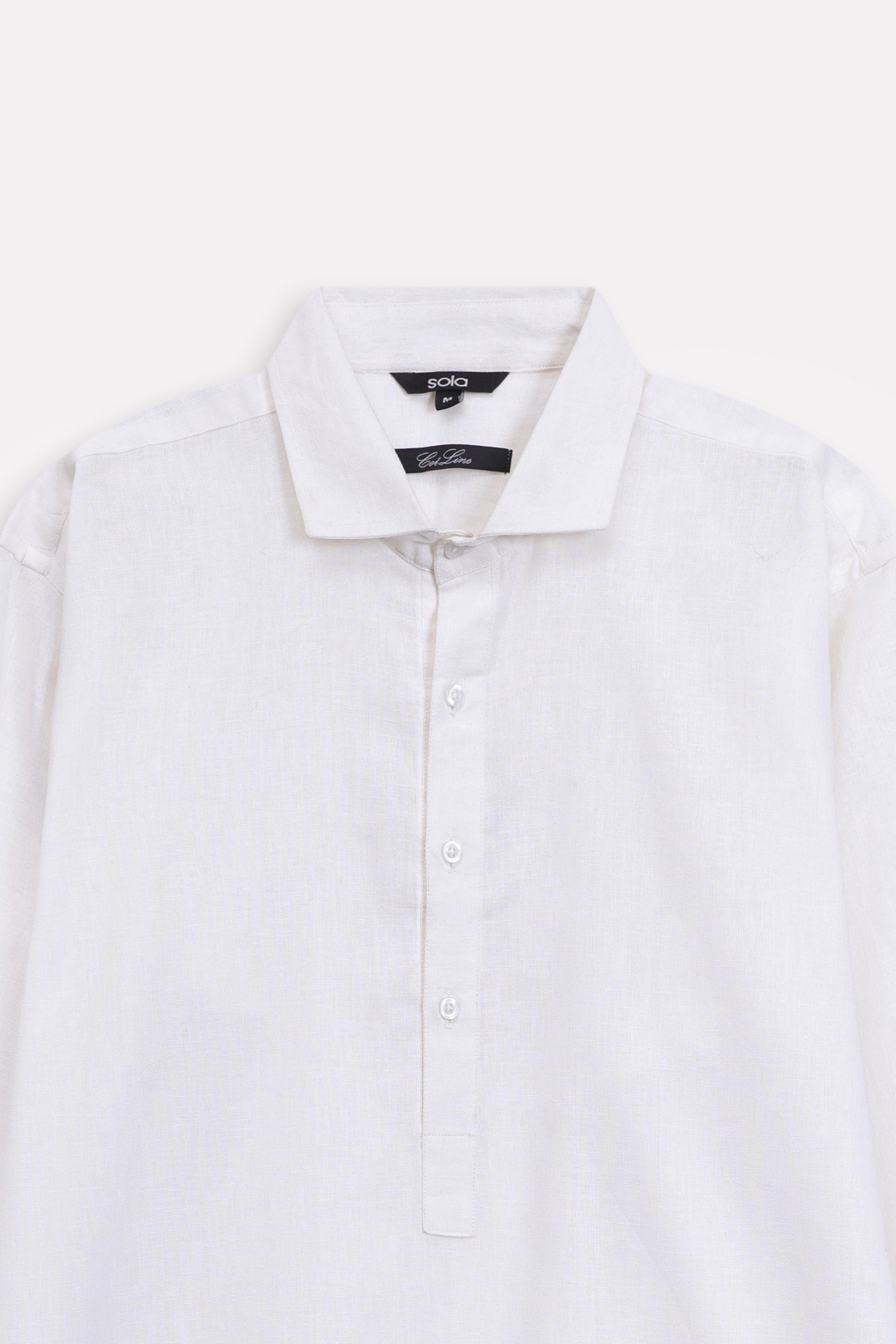 Additional view of the white pop over half-placket shirt, by SOLA Pakistan.