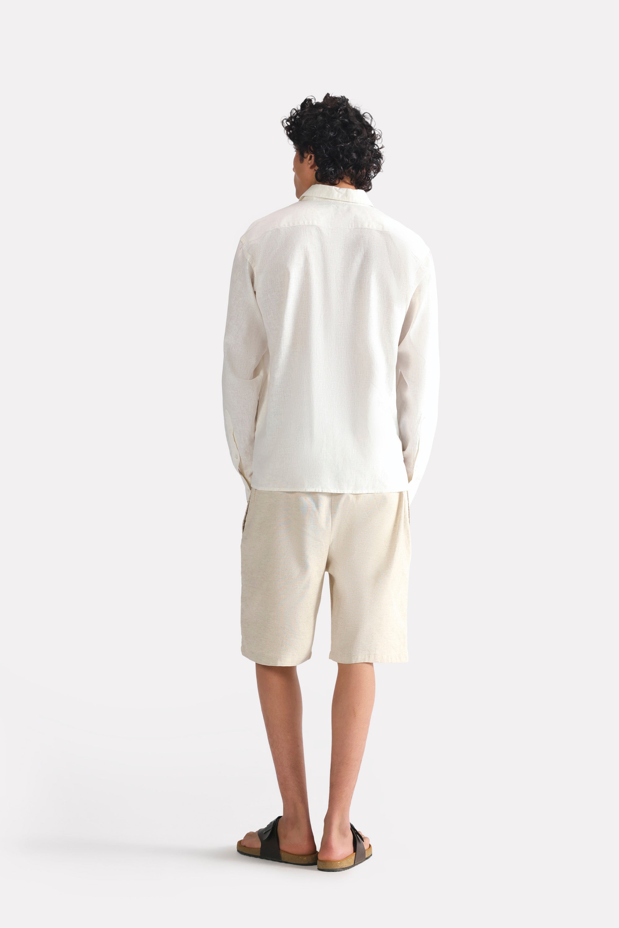 White pop over half-placket shirt, alternate angle, by SOLA Pakistan.