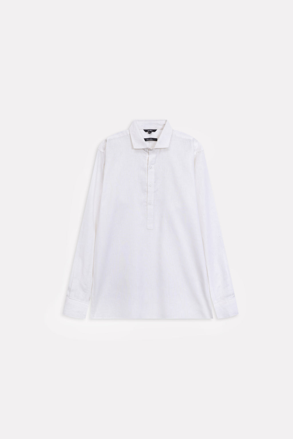 Texture and fabric detail, white pop over half-placket shirt, by SOLA Pakistan.