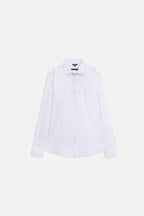White regular fit cotton shirt, alternate angle, by SOLA Pakistan.