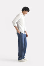 White regular fit cotton shirt, full styled look, by SOLA Pakistan.