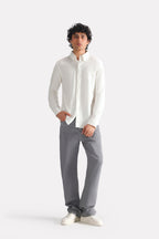 White regular fit pique shirt, full styled look, by SOLA Pakistan.