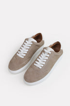 Suede Leather Lace Up Trainer - Beige