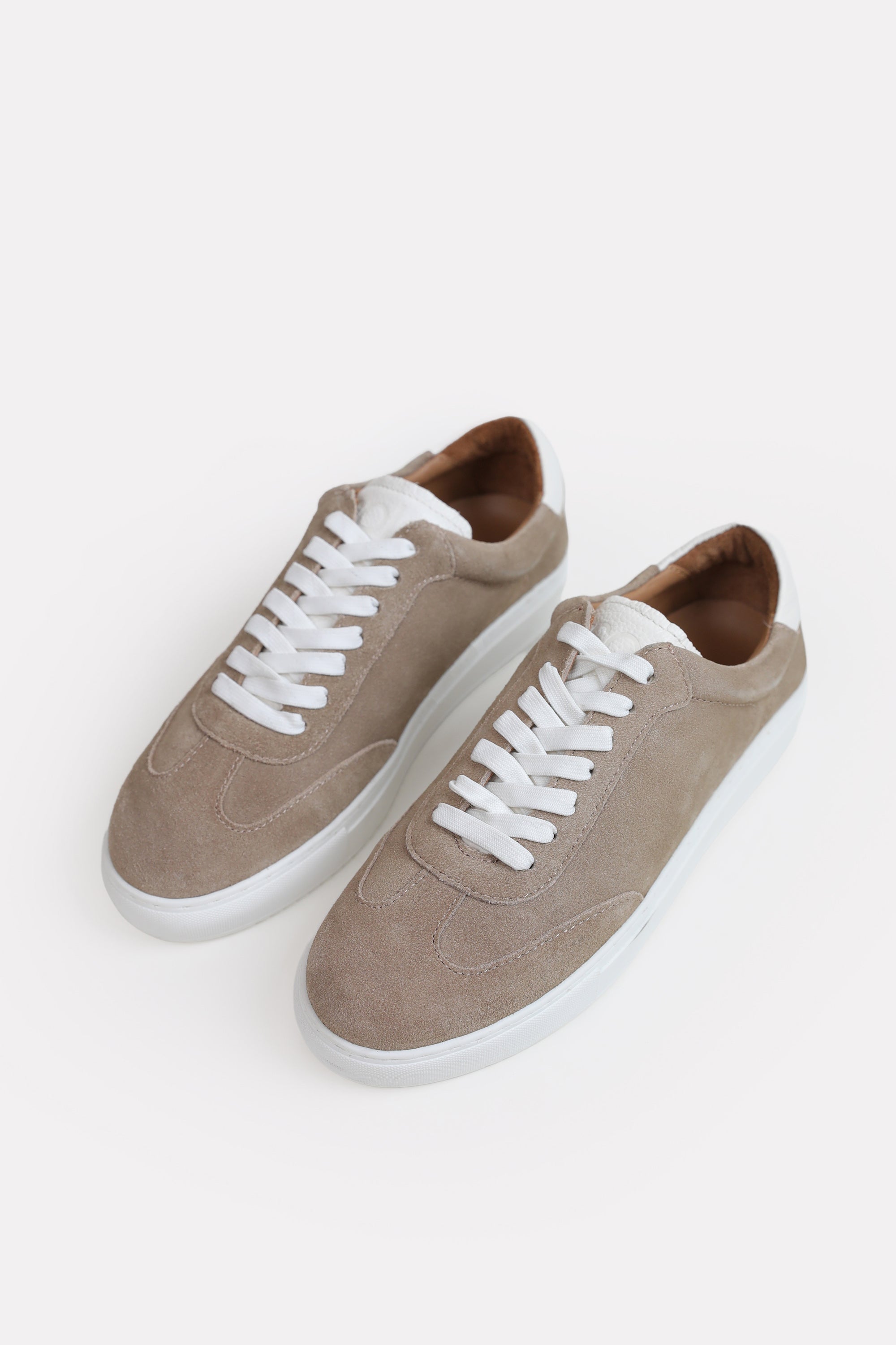 Suede Leather Lace Up Trainer - Beige