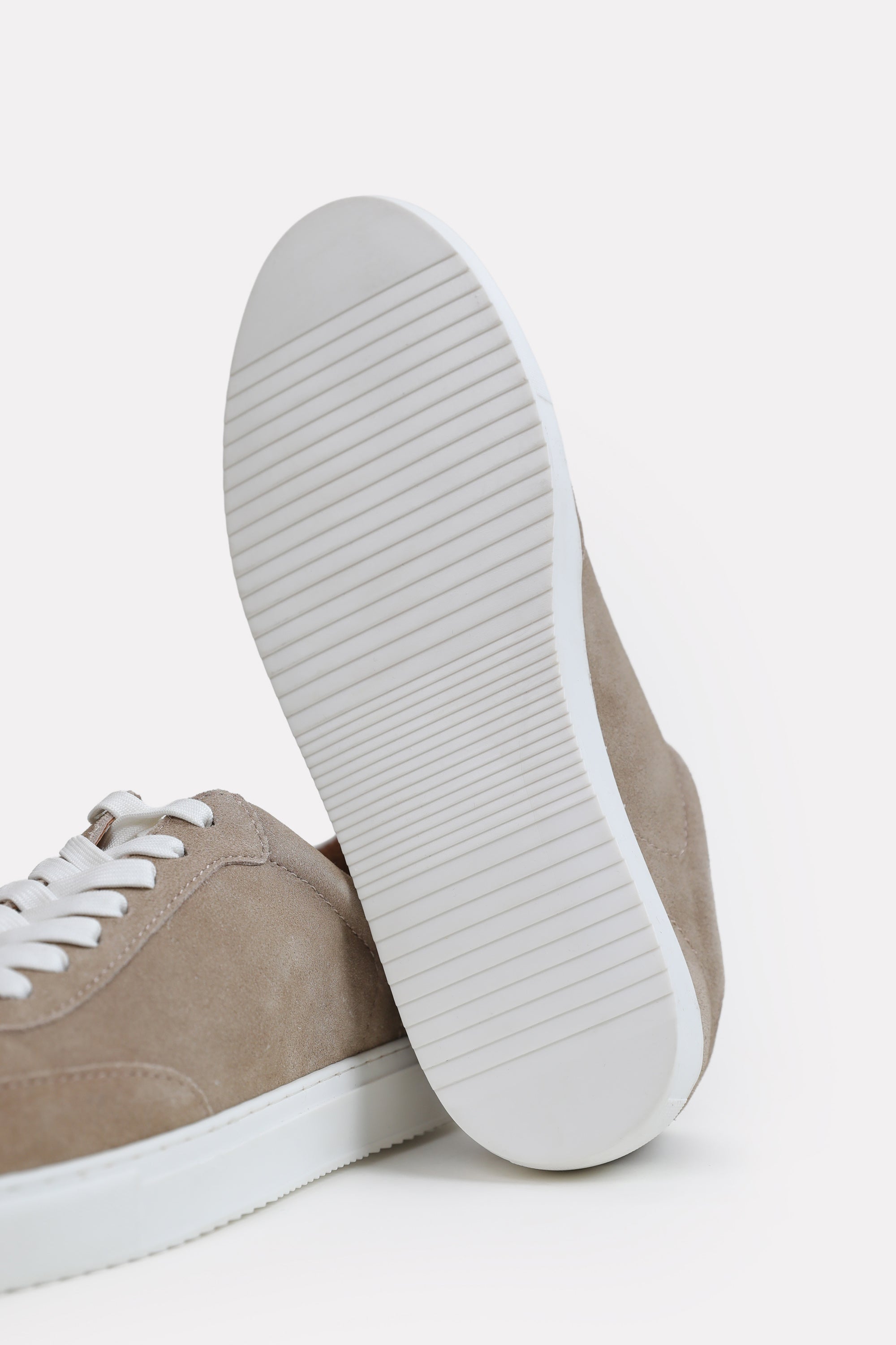 Suede Leather Lace Up Trainer - Beige